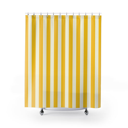 Lemony Yellow Stripes Shower Curtain