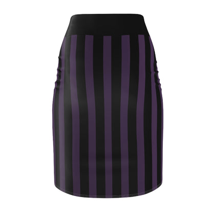 Purple + Black Striped Women's Pencil Skirt