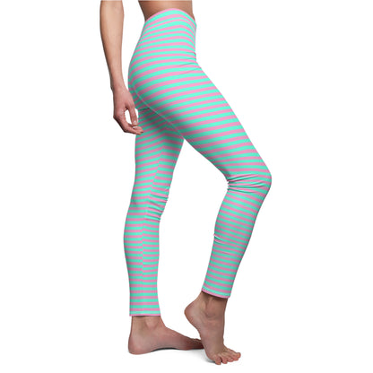 Pink + Teal Skinny Striped Women's Super Soft Leggings