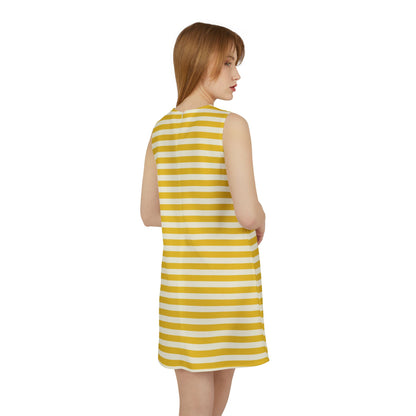 Lemony Yellow Stripes Sleeveless Trapeze Mini Dress