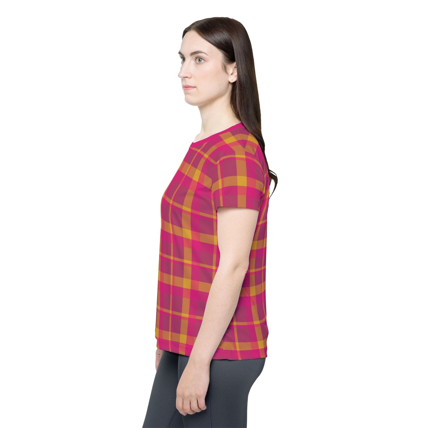 Pink + Yellow Plaid Women's Athletic Shirt