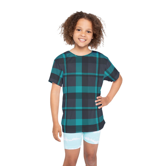 Purple + Teal Funky Plaid Kids' Poly Tee