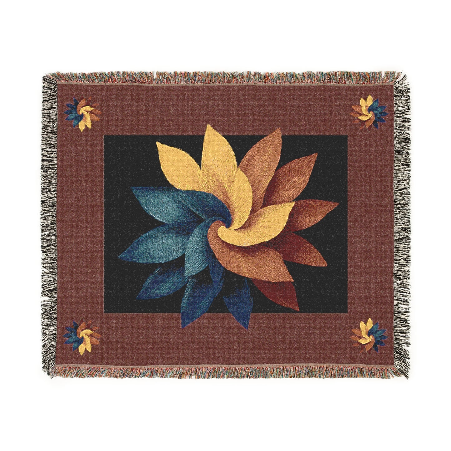 Red Blue Twisty Flower 100% Cotton Woven Blanket (3 sizes)