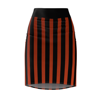 Earthy Red + Black Striped Women's Pencil Skirt