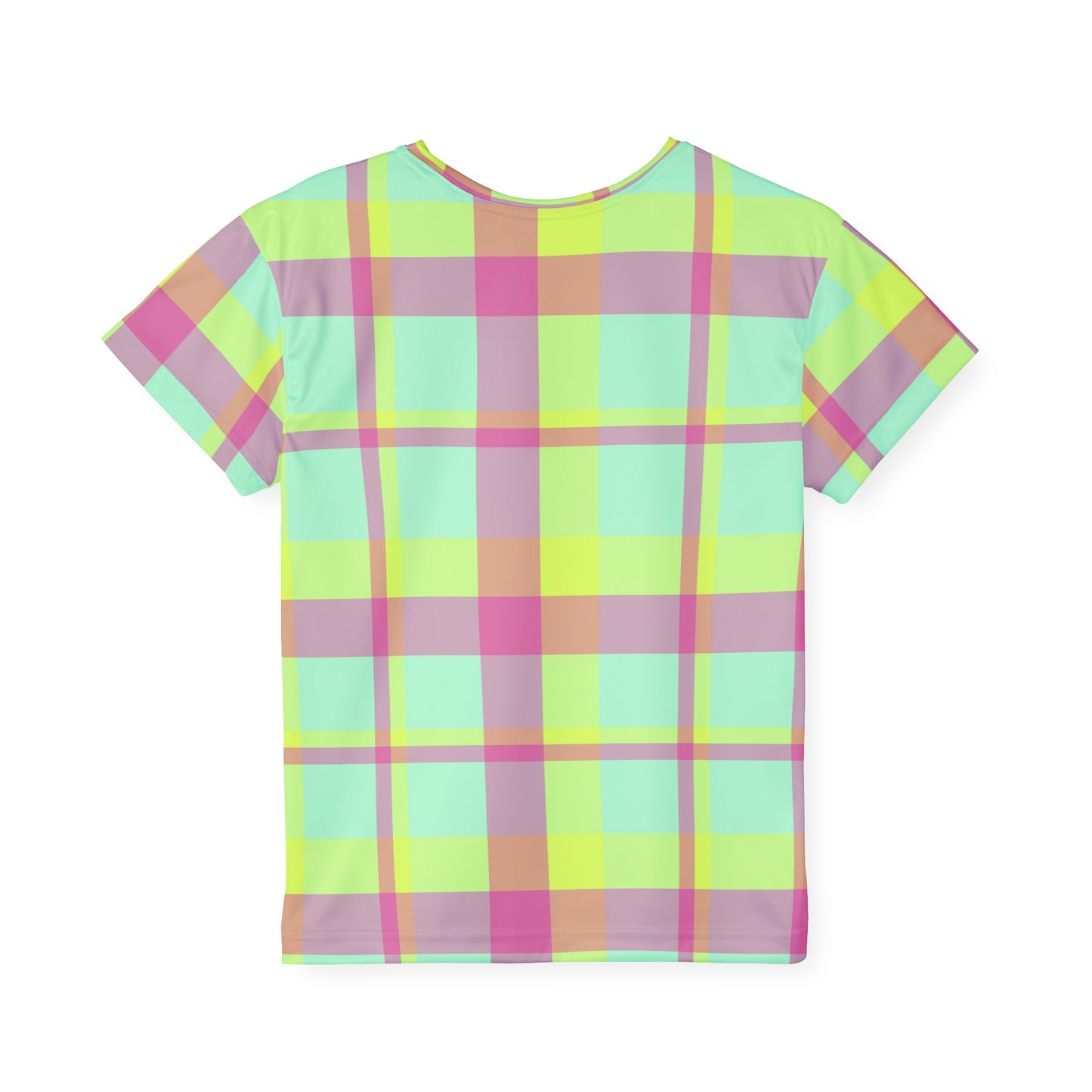 Neon Green + Pink Funky Plaid Kids' Poly Tee