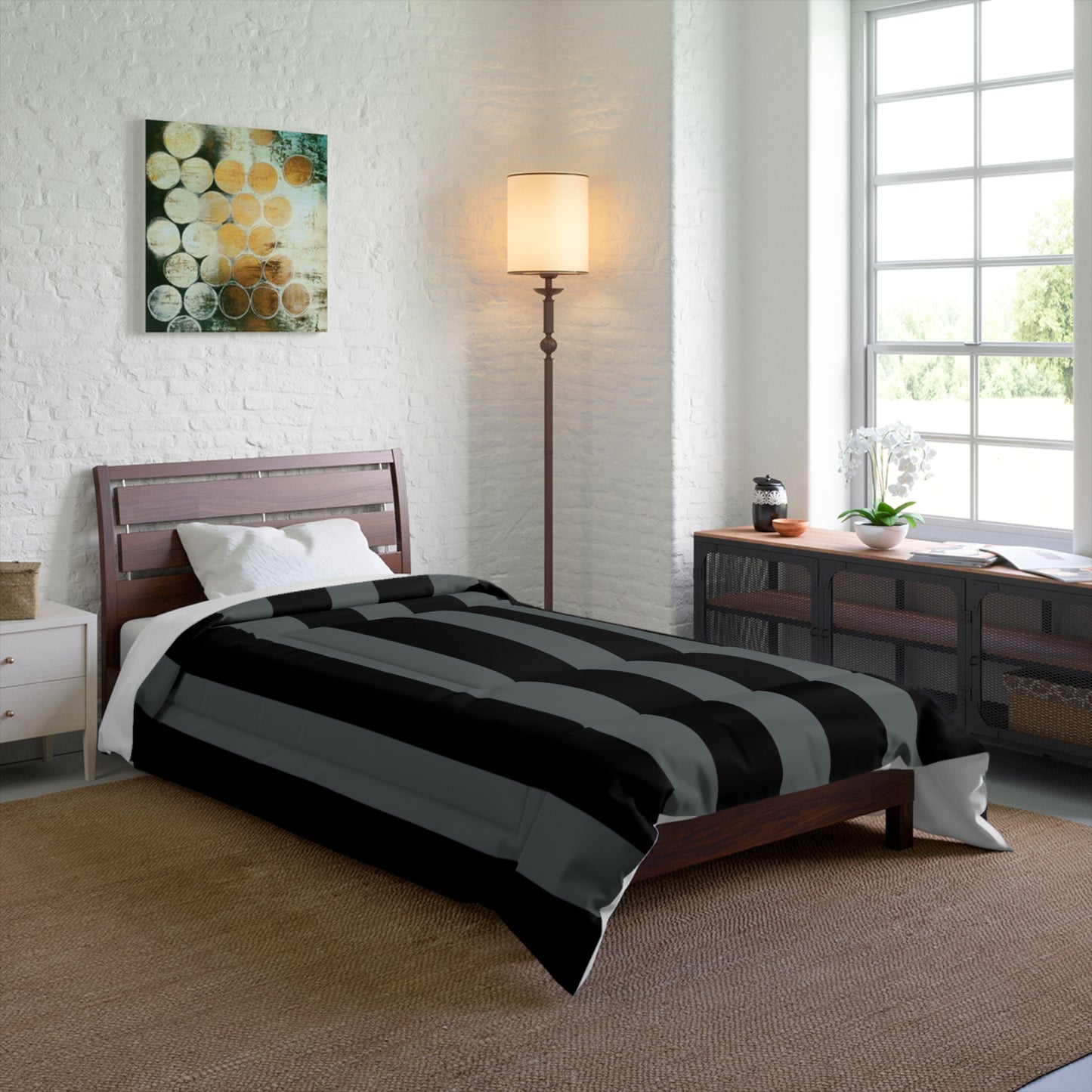 Black + Gray Stripe Comforter