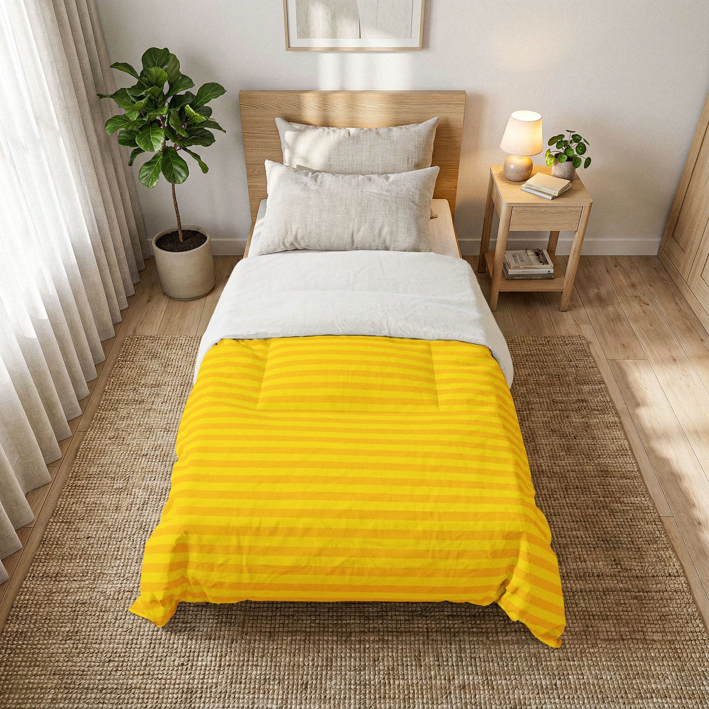 Citron Yellow Striped 100% Cotton Comforter