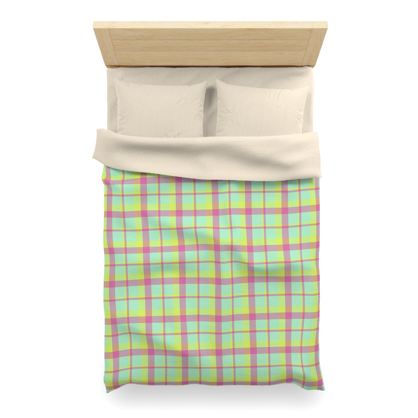 Neon Green + Pink Plaid Woven Duvet Cover