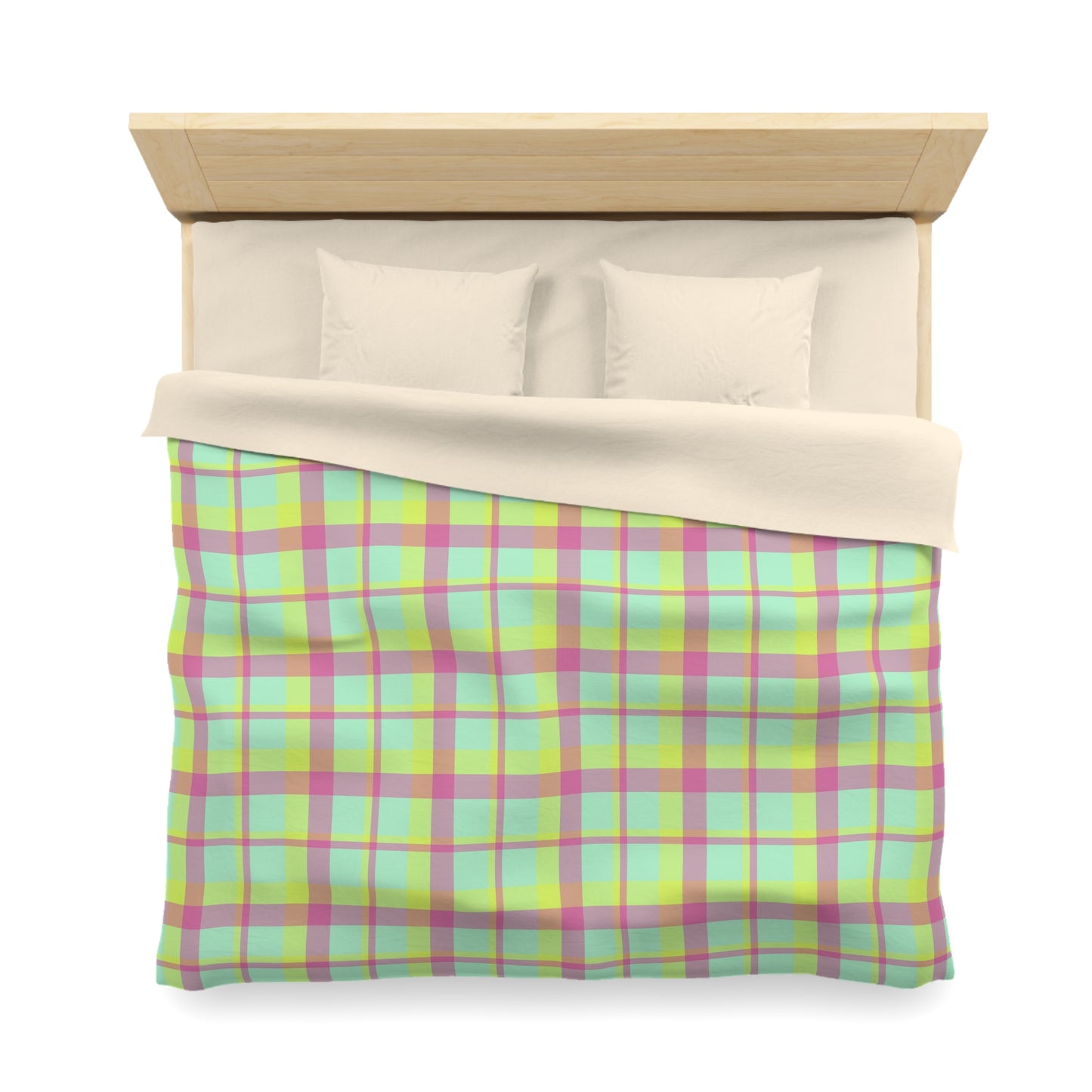 Neon Green + Pink Plaid Woven Duvet Cover