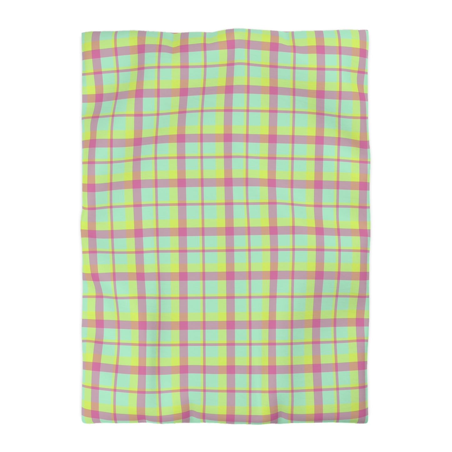 Neon Green + Pink Plaid Woven Duvet Cover