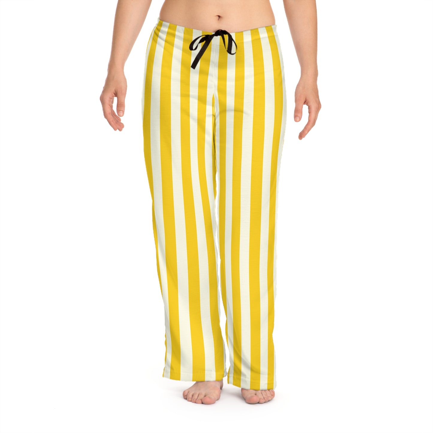 Lemony Yellow Vertical Striped Women's Pajama Pants