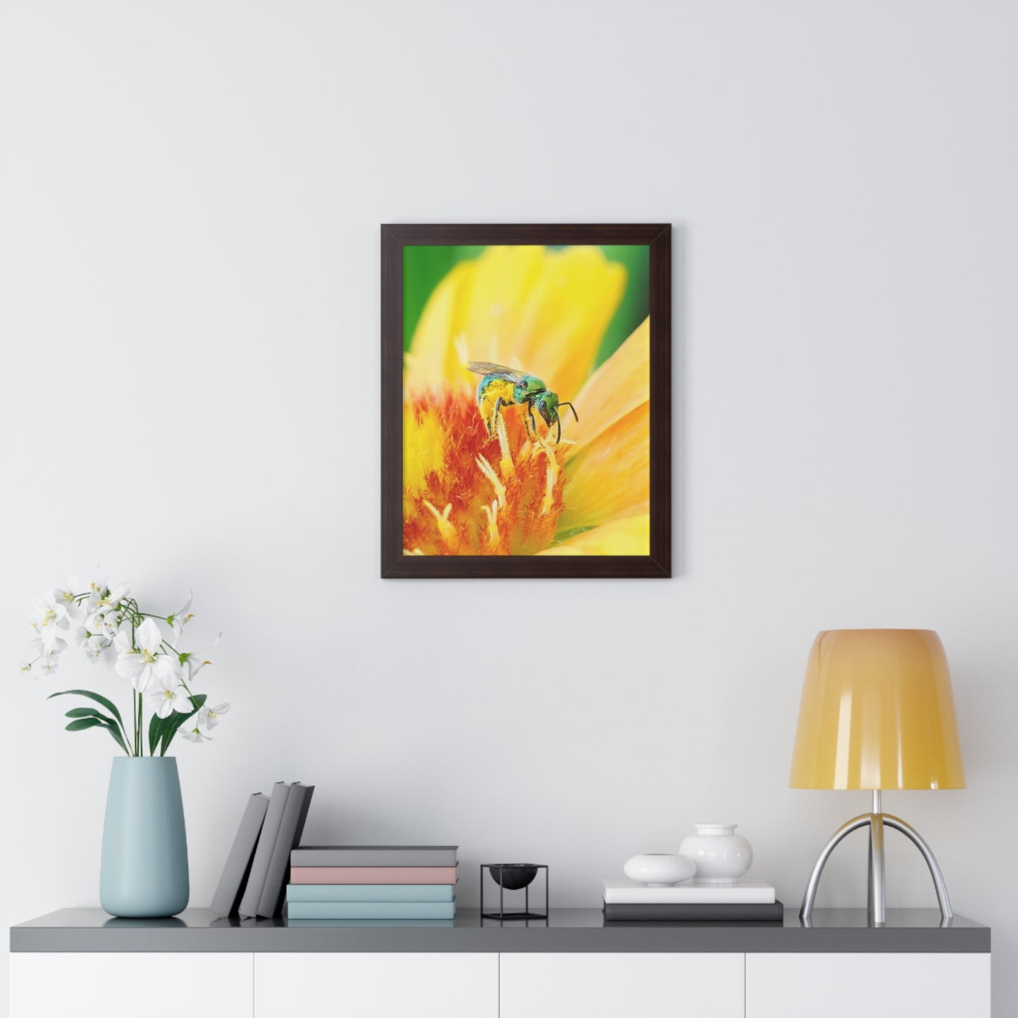 Metallic Green Bee Framed Matte Print