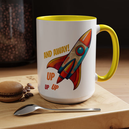 Rocket Ship Liftoff Colorful Ceramic Mug (11, 15oz)