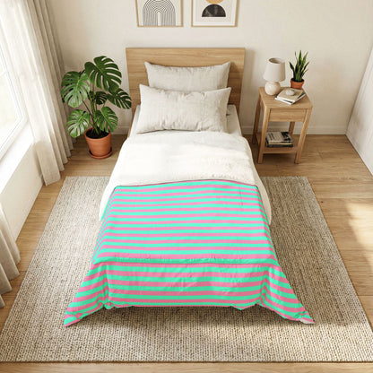 Pink + Teal Striped 100% Cotton Comforter