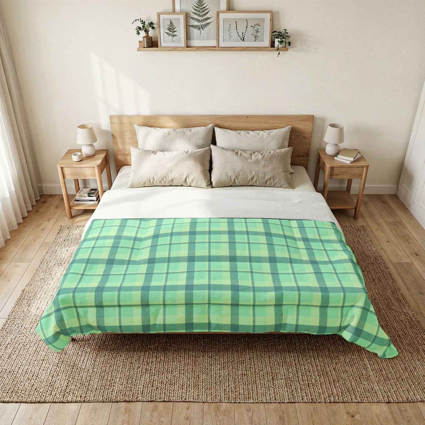 Minty Green Plaid 100% Cotton Comforter