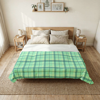 Minty Green Plaid 100% Cotton Comforter
