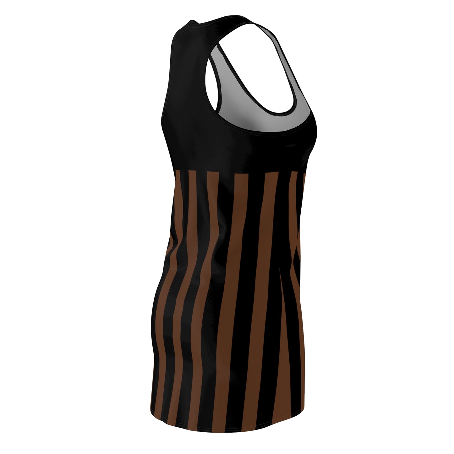 Brown + Black Striped Slinky Women's Racerback Dress