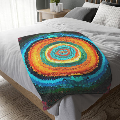 Pixel Mosaic Teal Orange Faux Mink Velveteen Blanket