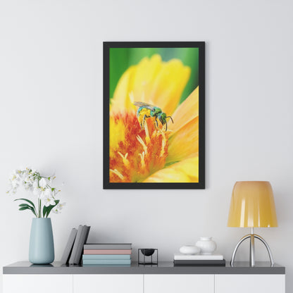 Metallic Green Bee Framed Matte Print