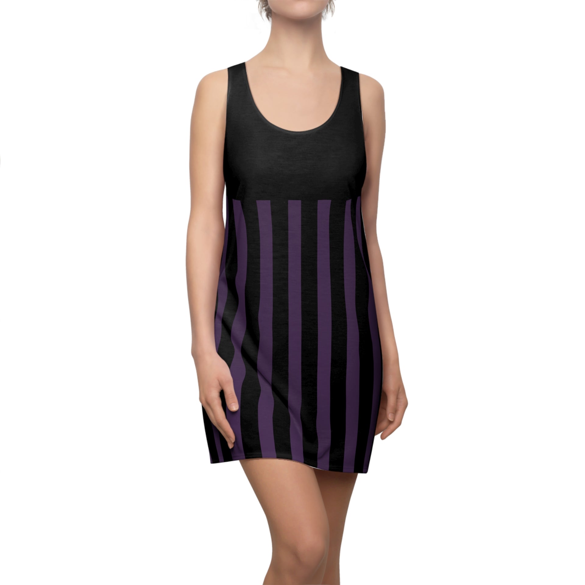 purple and black striped dress Purple + Black Striped Slinky Women's Racerback Dress S
