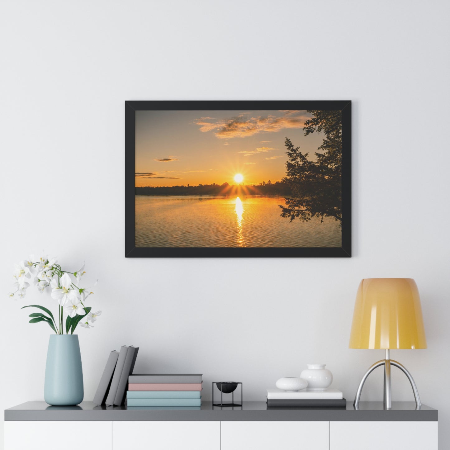 Summer Sunrise Over A Maine Lake Framed Matte Print