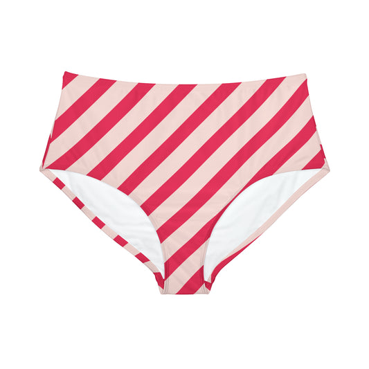 Diagonal Pink Stripes Women's Full Coverage Bikini Bottom