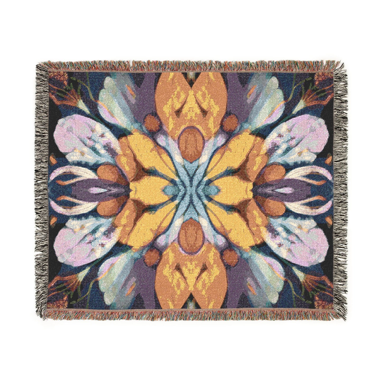 Painted Flower Symmetry 100% Cotton Woven Blanket (3 sizes) | Made In USA