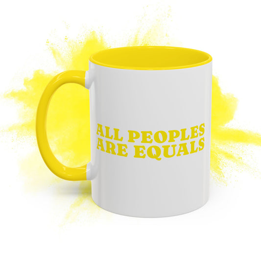 All People Are Equals Yellow Handle Ceramic Mug (11, 15oz)