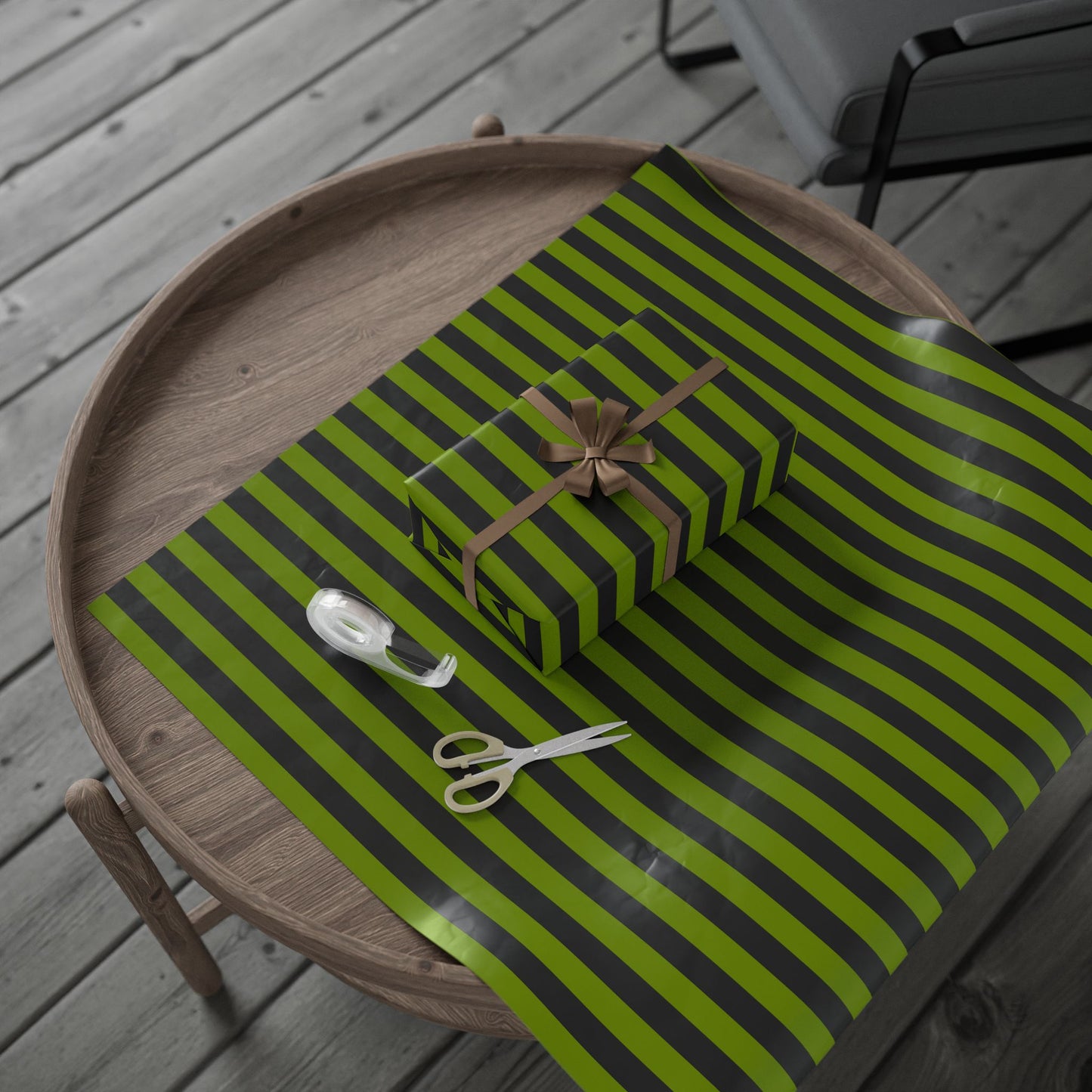 Avocado Green Striped Wrapping Paper Roll (3 sizes)