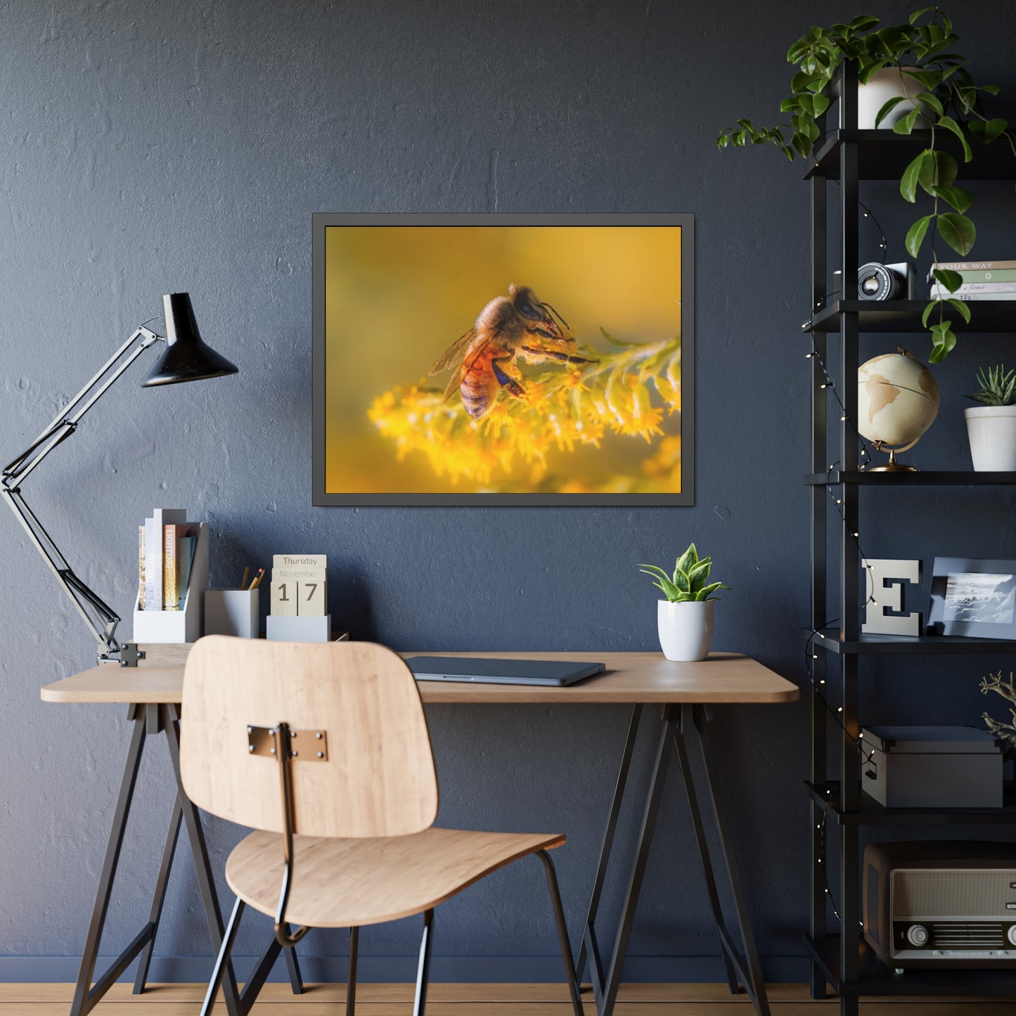 Golden Honey Bee Framed Print | Nature Photography
