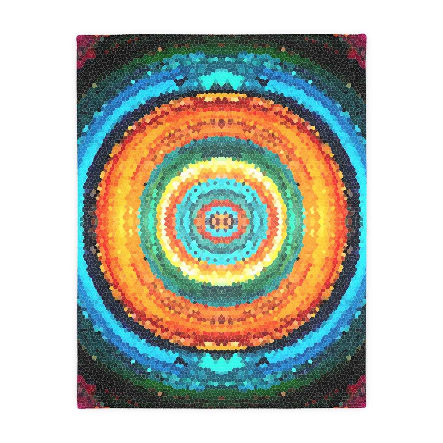Pixel Mosaic Teal Orange Faux Mink Velveteen Blanket