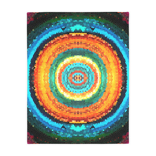 Pixel Mosaic Teal Orange Faux Mink Velveteen Blanket