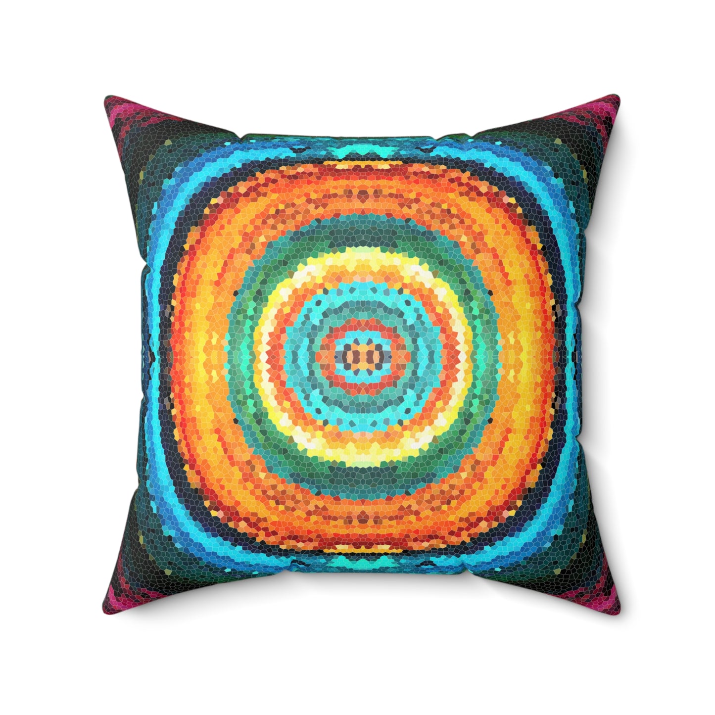 Pixel Mosaic Teal Orange Faux Suede Throw Pillow