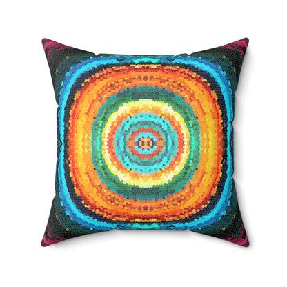 Pixel Mosaic Teal Orange Faux Suede Throw Pillow