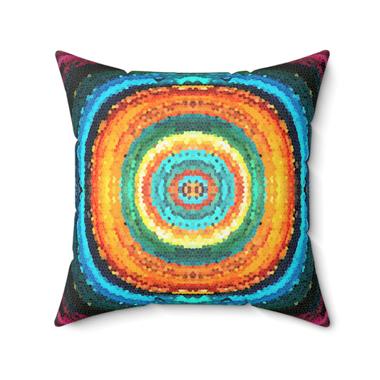 Pixel Mosaic Teal Orange Faux Suede Throw Pillow