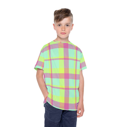 Neon Green + Pink Funky Plaid Kids' Poly Tee