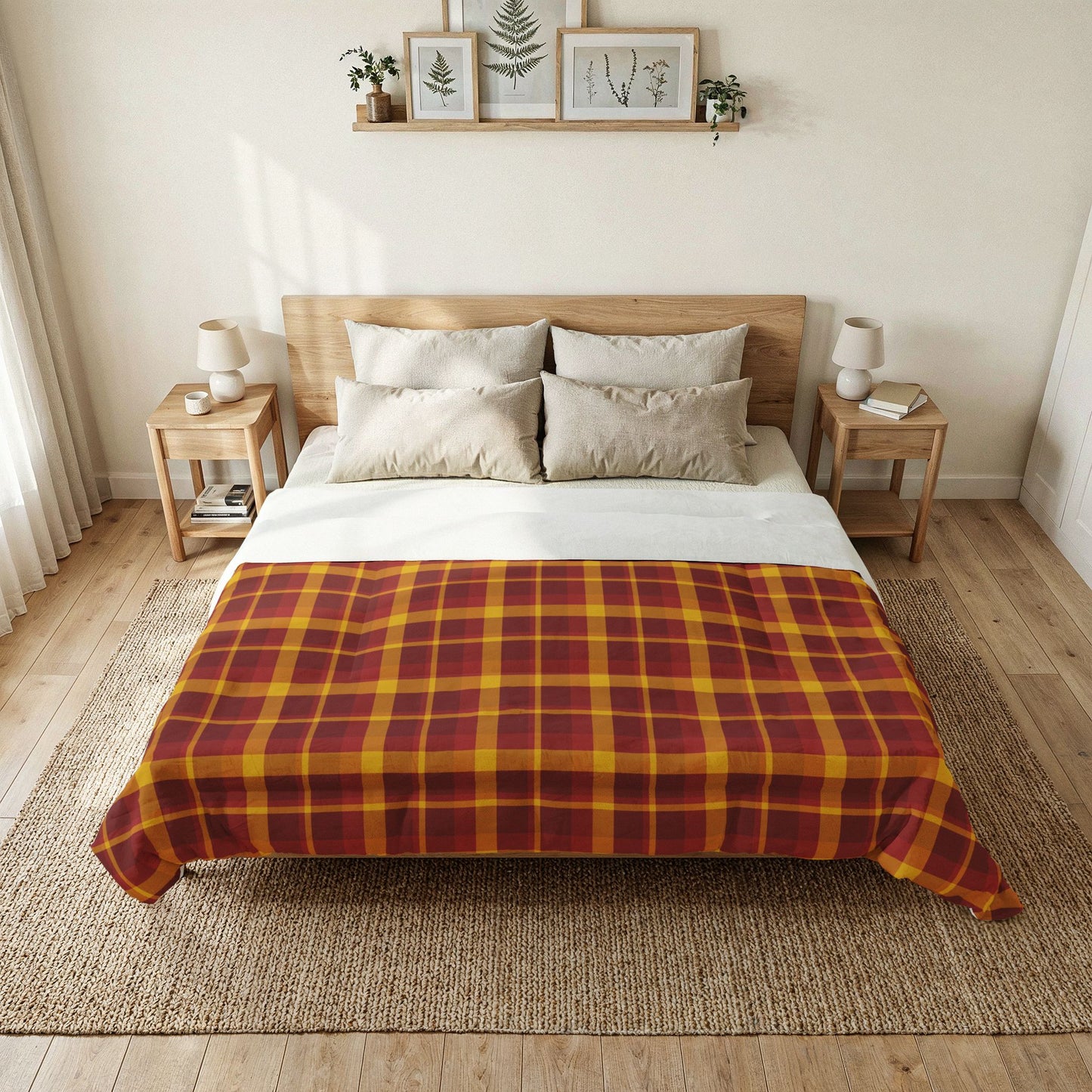 Gold + Red Plaid 100% Cotton Comforter