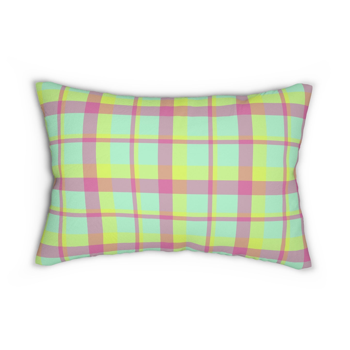 Neon Green + Pink Plaid Lumbar Pillow