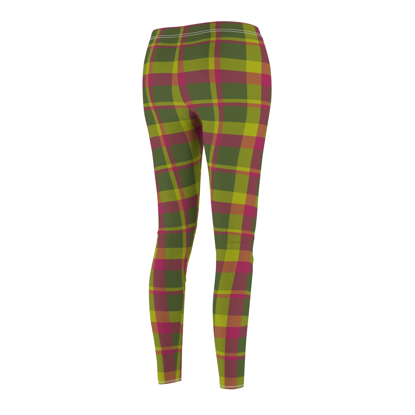 Muted Green + Pink Plaid Women's Extra Soft Brushed Suede Leggings