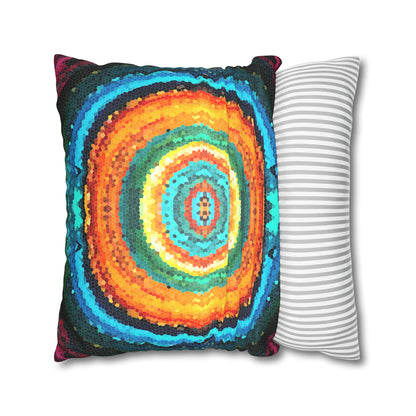 Pixel Mosaic Teal Orange Faux Suede Throw Pillow Case (multi sizes)