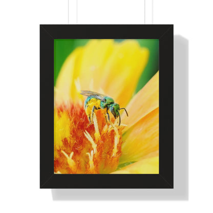 Metallic Green Bee Framed Matte Print