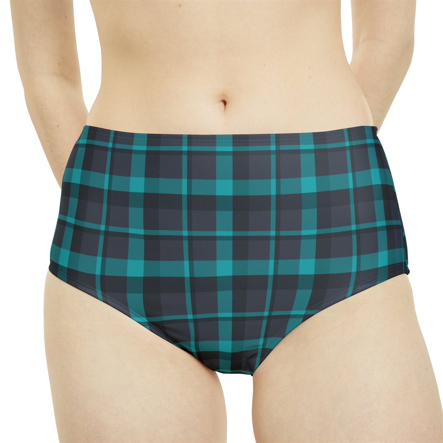 Muted Purple + Green Plaid Women's Full Coverage Bikini Bottom