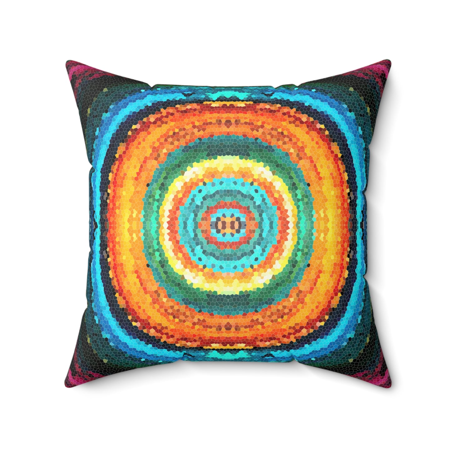 Pixel Mosaic Teal Orange Faux Suede Throw Pillow