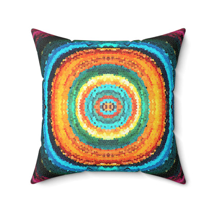 Pixel Mosaic Teal Orange Faux Suede Throw Pillow