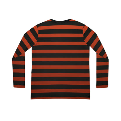 Earthy Red + Black Striped Women's Long Sleeve V-neck Shirt