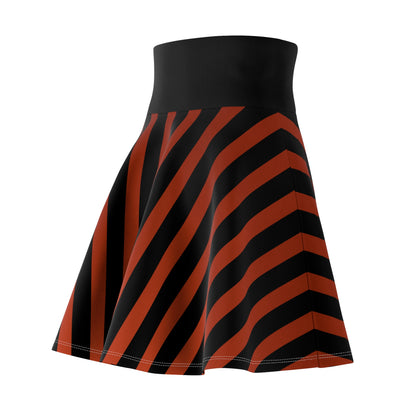 Earthy Red + Black Striped Women's Flowy Skirt