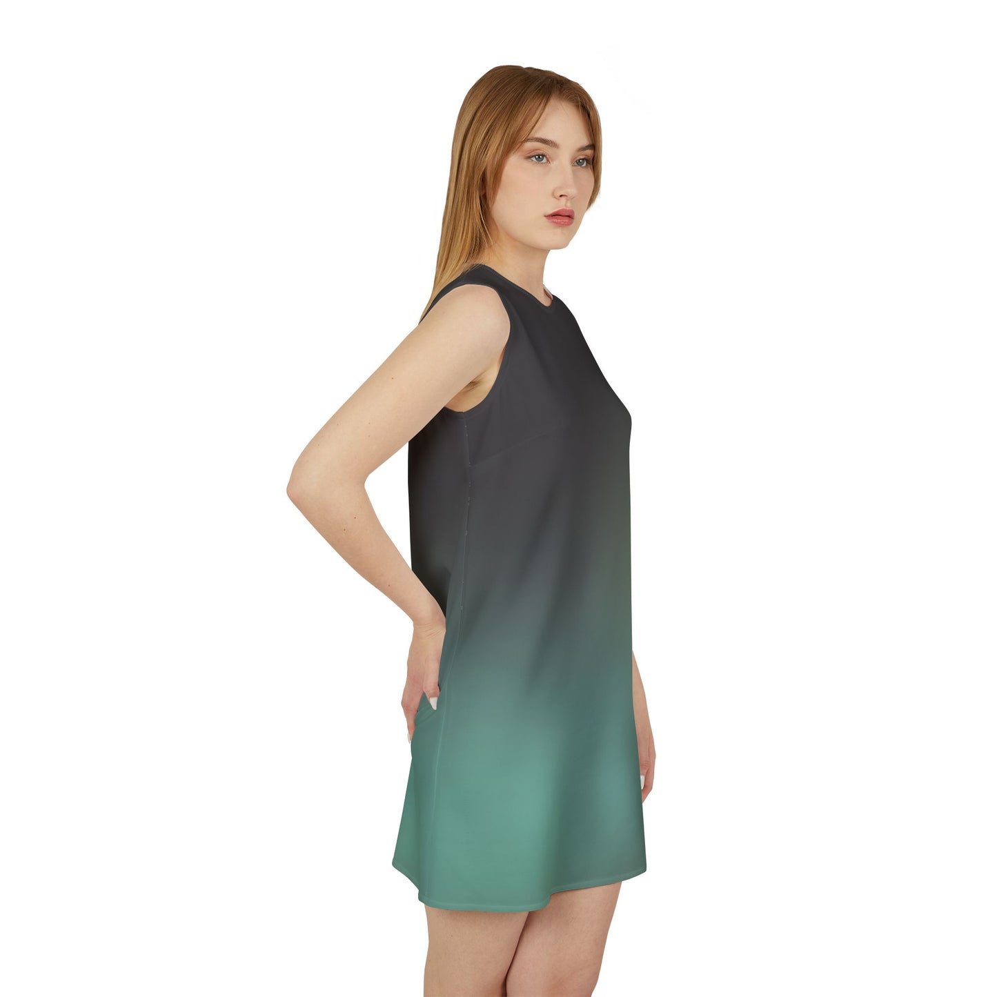 Sea Foam Tones Sleeveless Trapeze Mini Dress