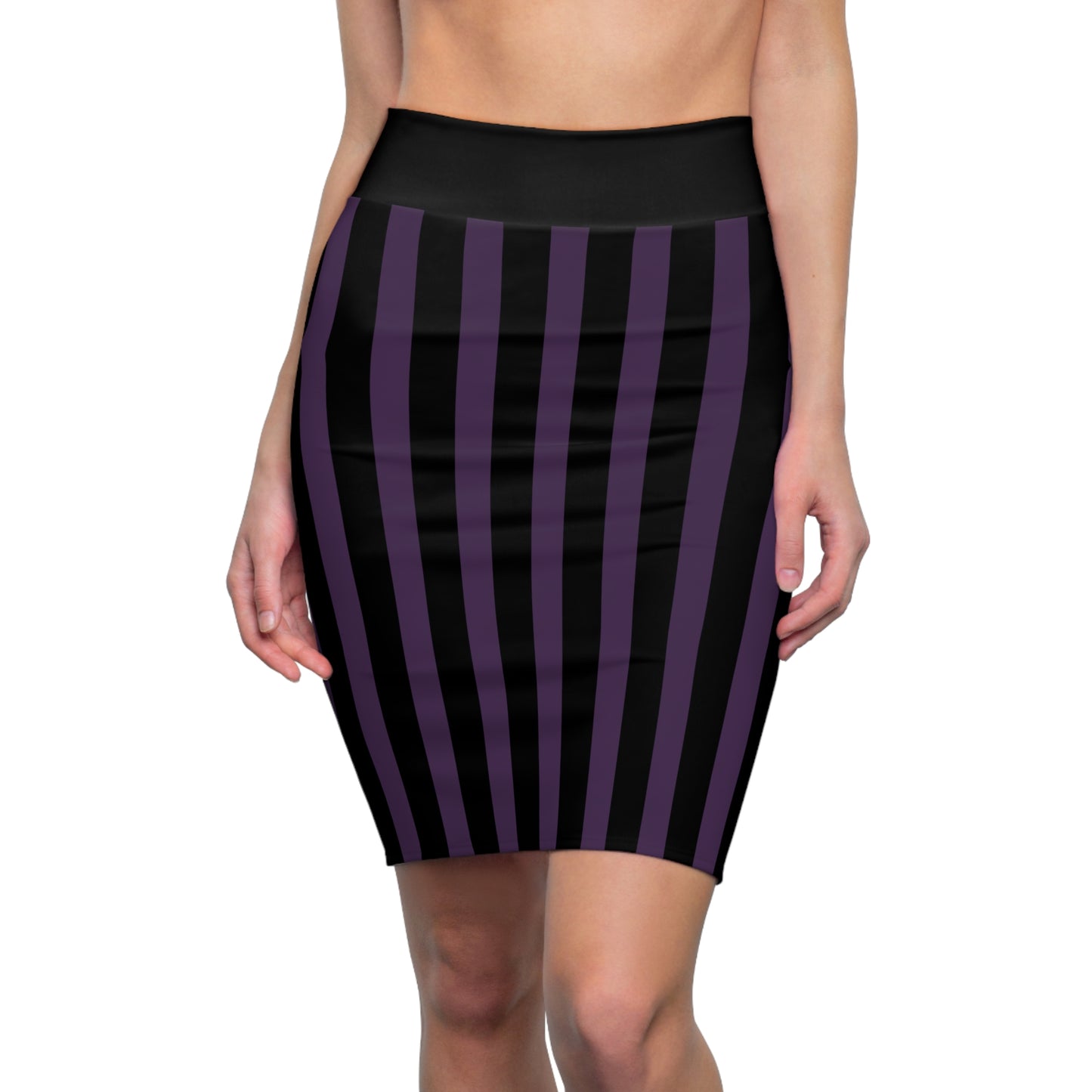 Purple + Black Striped Women's Pencil Skirt