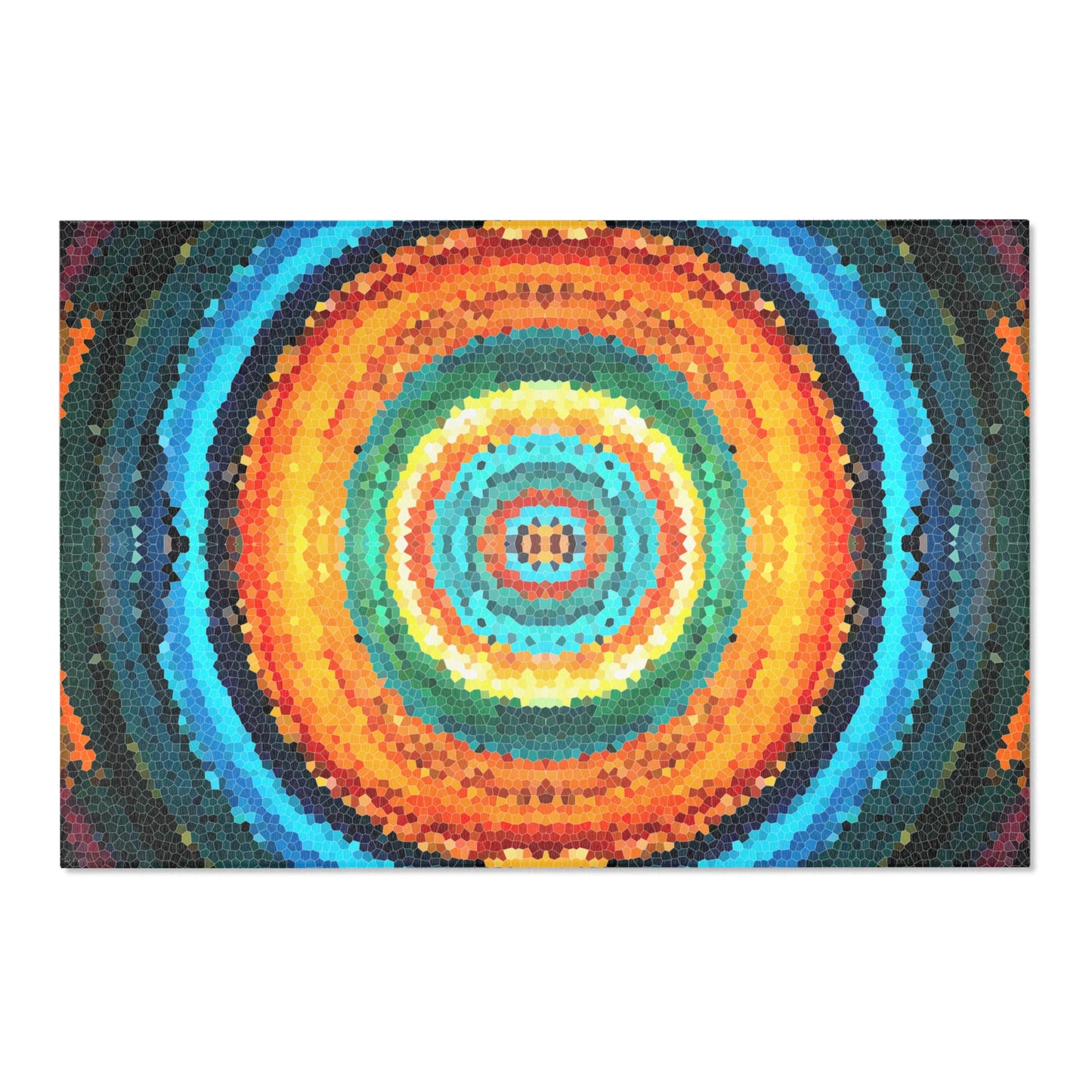 Pixel Mosaic Teal Orange Indoor Area Rug