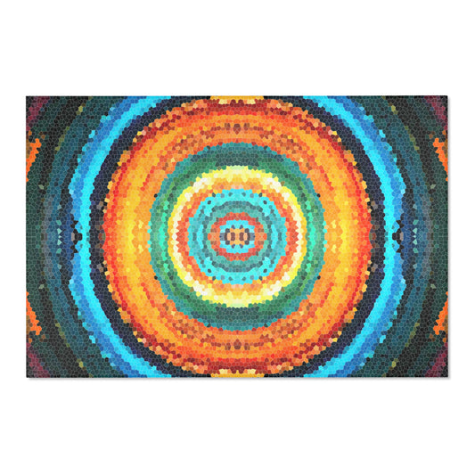 Pixel Mosaic Teal Orange Indoor Area Rug